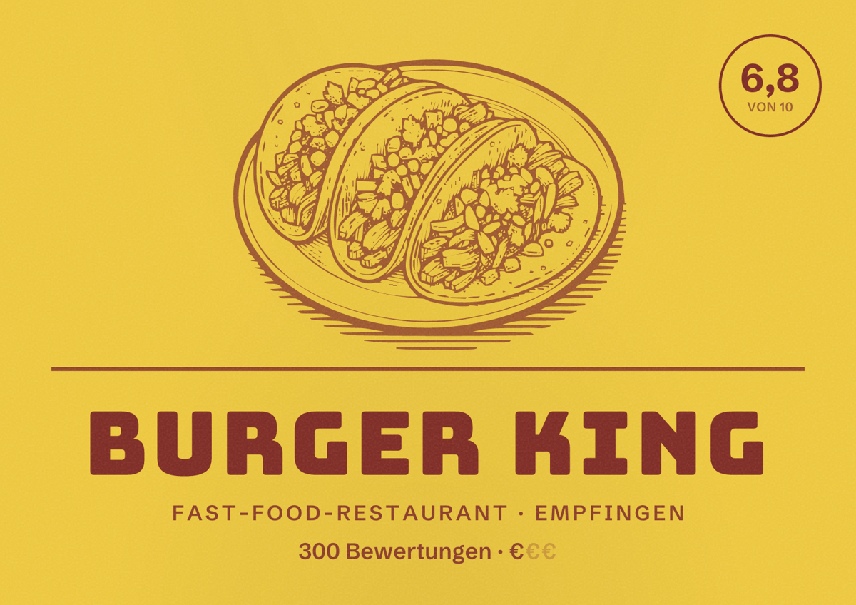 Illustriertes Poster von Burger King, Fast-Food-Restaurant in Empfingen: Bewertung 6,8 von 10 aus 300 Bewertungen, Preisniveau €