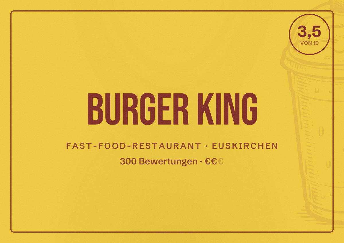 Illustriertes Poster von Burger King, Fast-Food-Restaurant in Euskirchen: Bewertung 3,5 von 10 aus 300 Bewertungen, Preisniveau €€