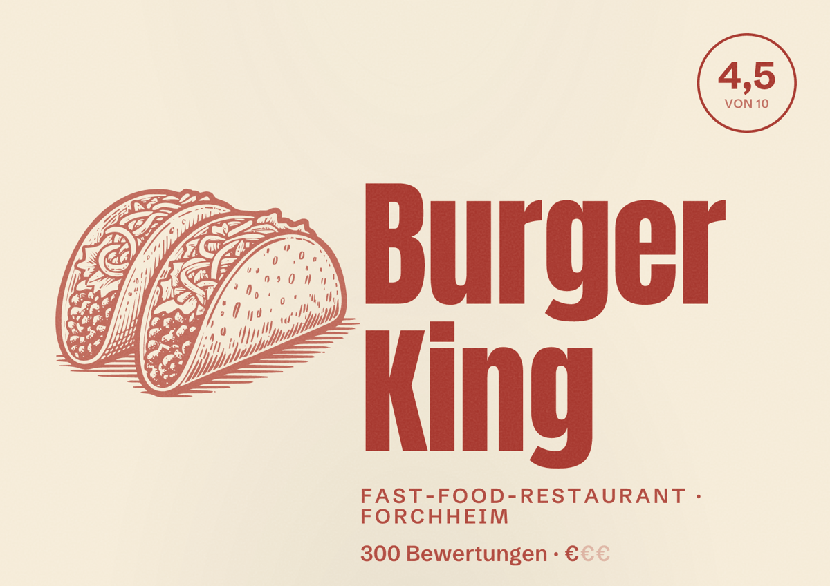 Illustriertes Poster von Burger King, Fast-Food-Restaurant in Forchheim: Bewertung 4,5 von 10 aus 300 Bewertungen, Preisniveau €