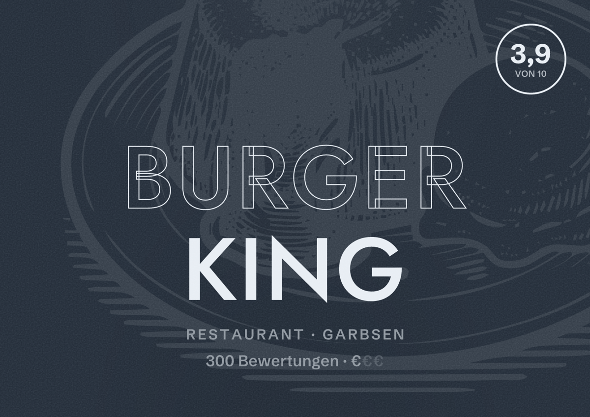 Illustriertes Poster von BURGER KING, Restaurant in Garbsen: Bewertung 3,9 von 10 aus 300 Bewertungen, Preisniveau €