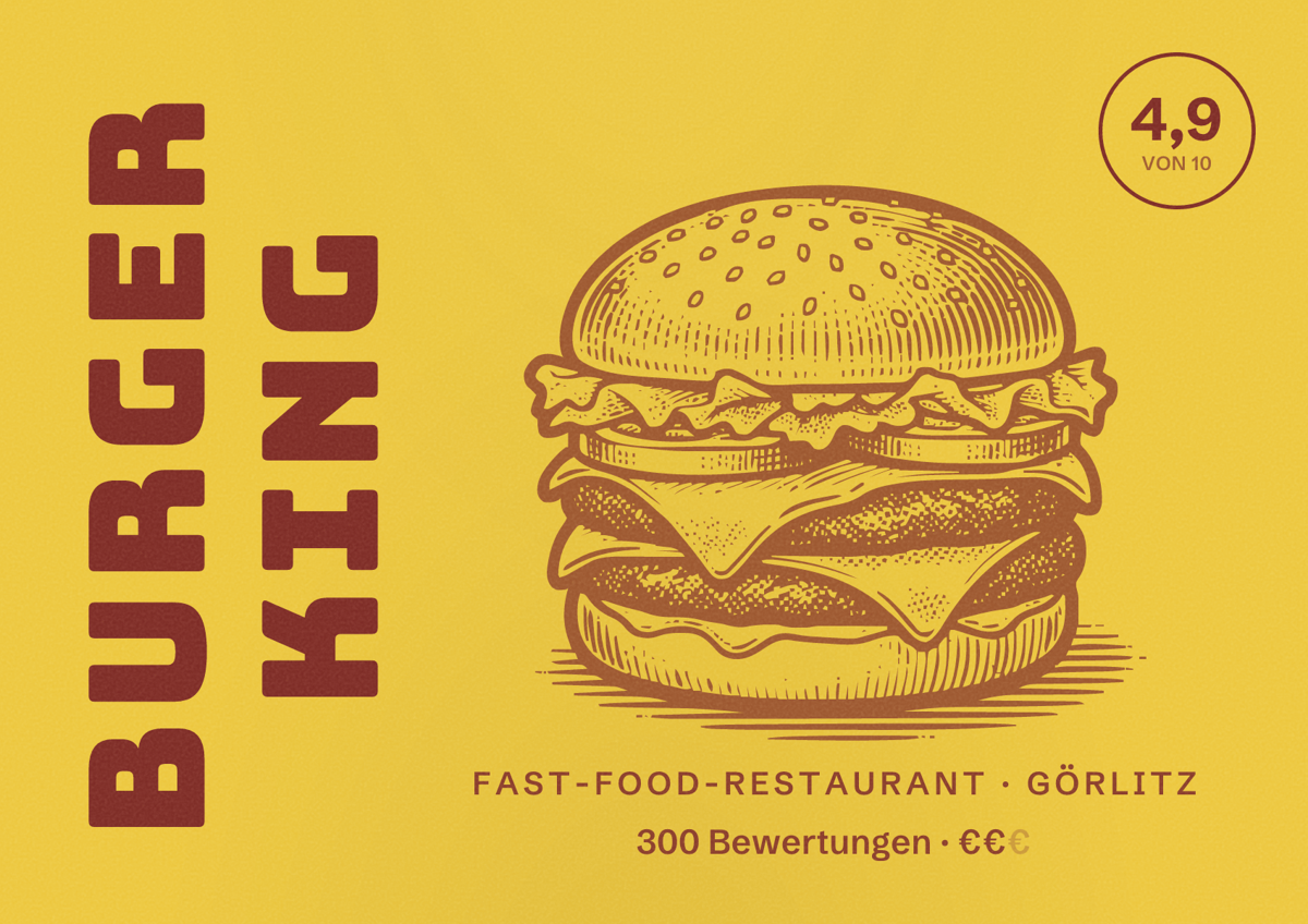 Illustriertes Poster von Burger King, Fast-Food-Restaurant in Görlitz: Bewertung 4,9 von 10 aus 300 Bewertungen, Preisniveau €€