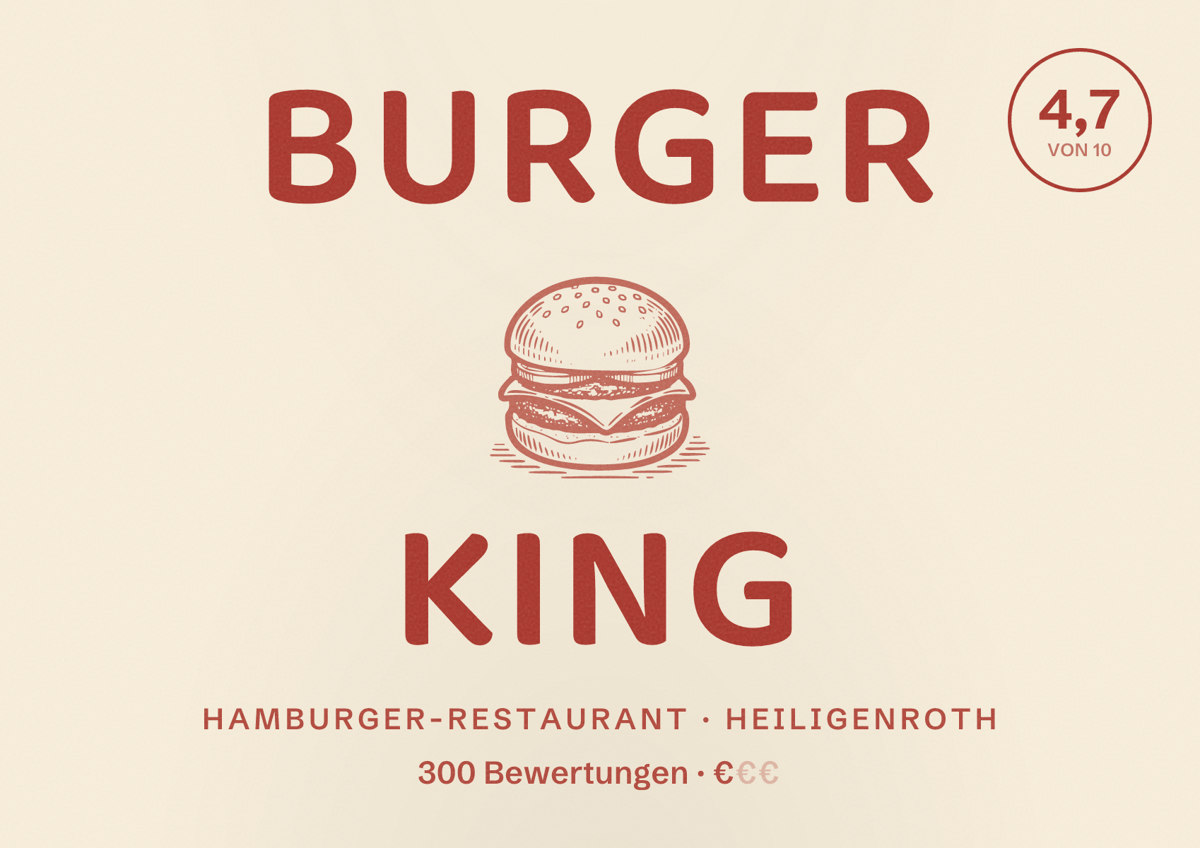 Illustriertes Poster von Burger King, Hamburger-Restaurant in Heiligenroth: Bewertung 4,7 von 10 aus 300 Bewertungen, Preisniveau €