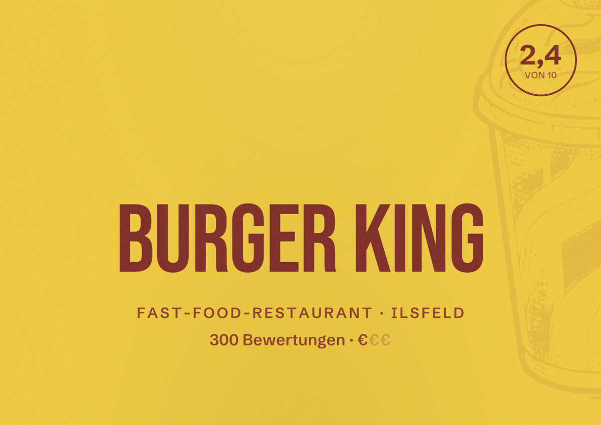 Illustriertes Poster von Burger King, Fast-Food-Restaurant in Ilsfeld: Bewertung 2,4 von 10 aus 300 Bewertungen, Preisniveau €