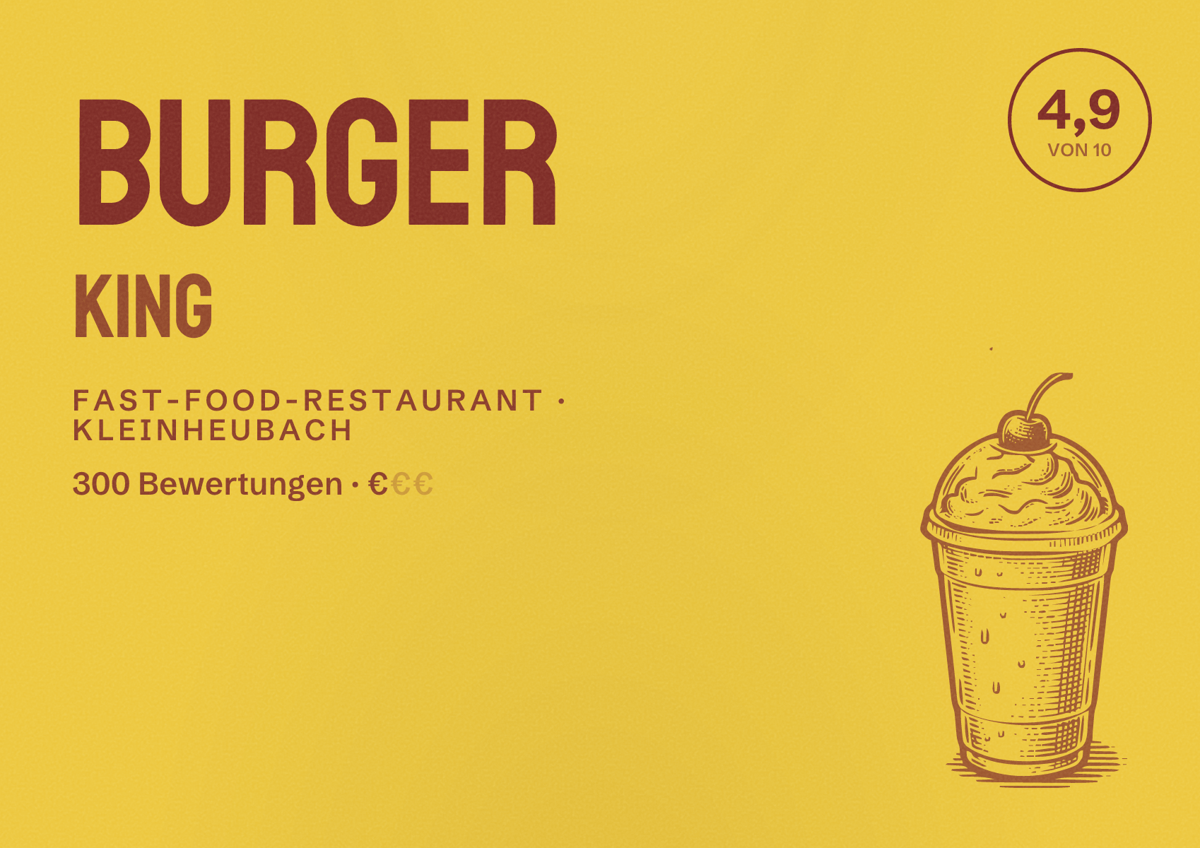 Illustriertes Poster von Burger King, Fast-Food-Restaurant in Kleinheubach: Bewertung 4,9 von 10 aus 300 Bewertungen, Preisniveau €