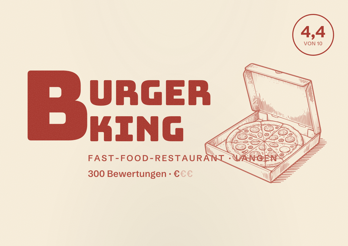 Illustriertes Poster von Burger King, Fast-Food-Restaurant in Langen: Bewertung 4,4 von 10 aus 300 Bewertungen, Preisniveau €