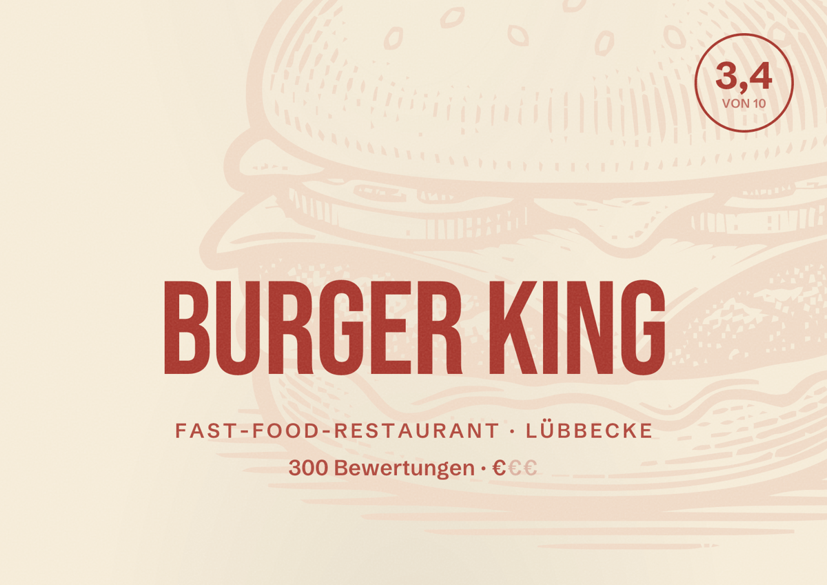 Illustriertes Poster von Burger King, Fast-Food-Restaurant in Lübbecke: Bewertung 3,4 von 10 aus 300 Bewertungen, Preisniveau €
