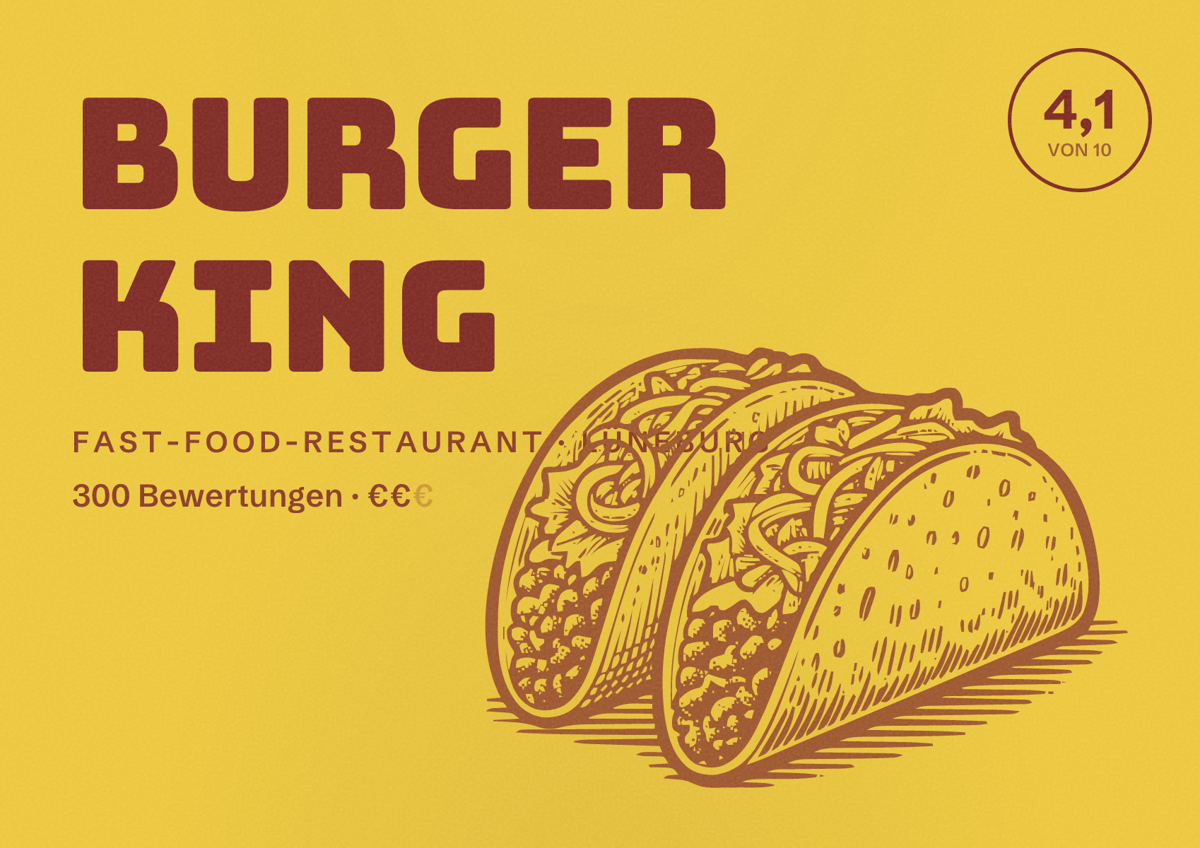 Illustriertes Poster von Burger King, Fast-Food-Restaurant in Lüneburg: Bewertung 4,1 von 10 aus 300 Bewertungen, Preisniveau €€