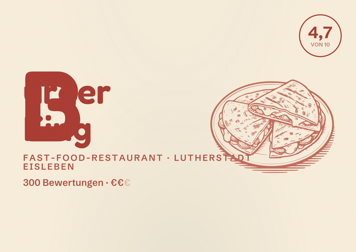 Illustriertes Poster von Burger King, Fast-Food-Restaurant in Lutherstadt Eisleben: Bewertung 4,7 von 10 aus 300 Bewertungen, Preisniveau €€