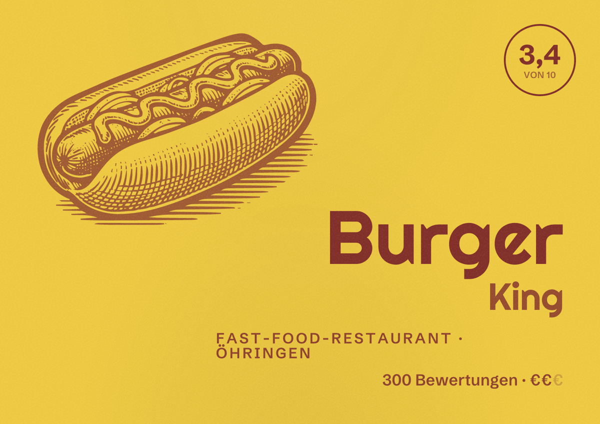 Illustriertes Poster von Burger King, Fast-Food-Restaurant in Öhringen: Bewertung 3,4 von 10 aus 300 Bewertungen, Preisniveau €€