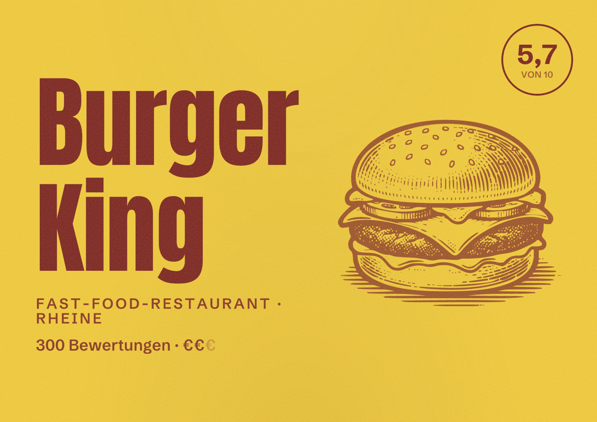Illustriertes Poster von Burger King, Fast-Food-Restaurant in Rheine: Bewertung 5,7 von 10 aus 300 Bewertungen, Preisniveau €€