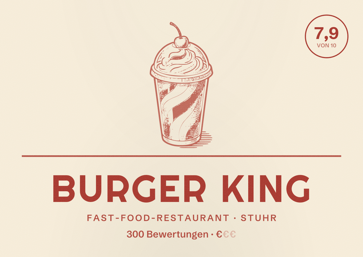 Illustriertes Poster von Burger King, Fast-Food-Restaurant in Stuhr: Bewertung 7,9 von 10 aus 300 Bewertungen, Preisniveau €