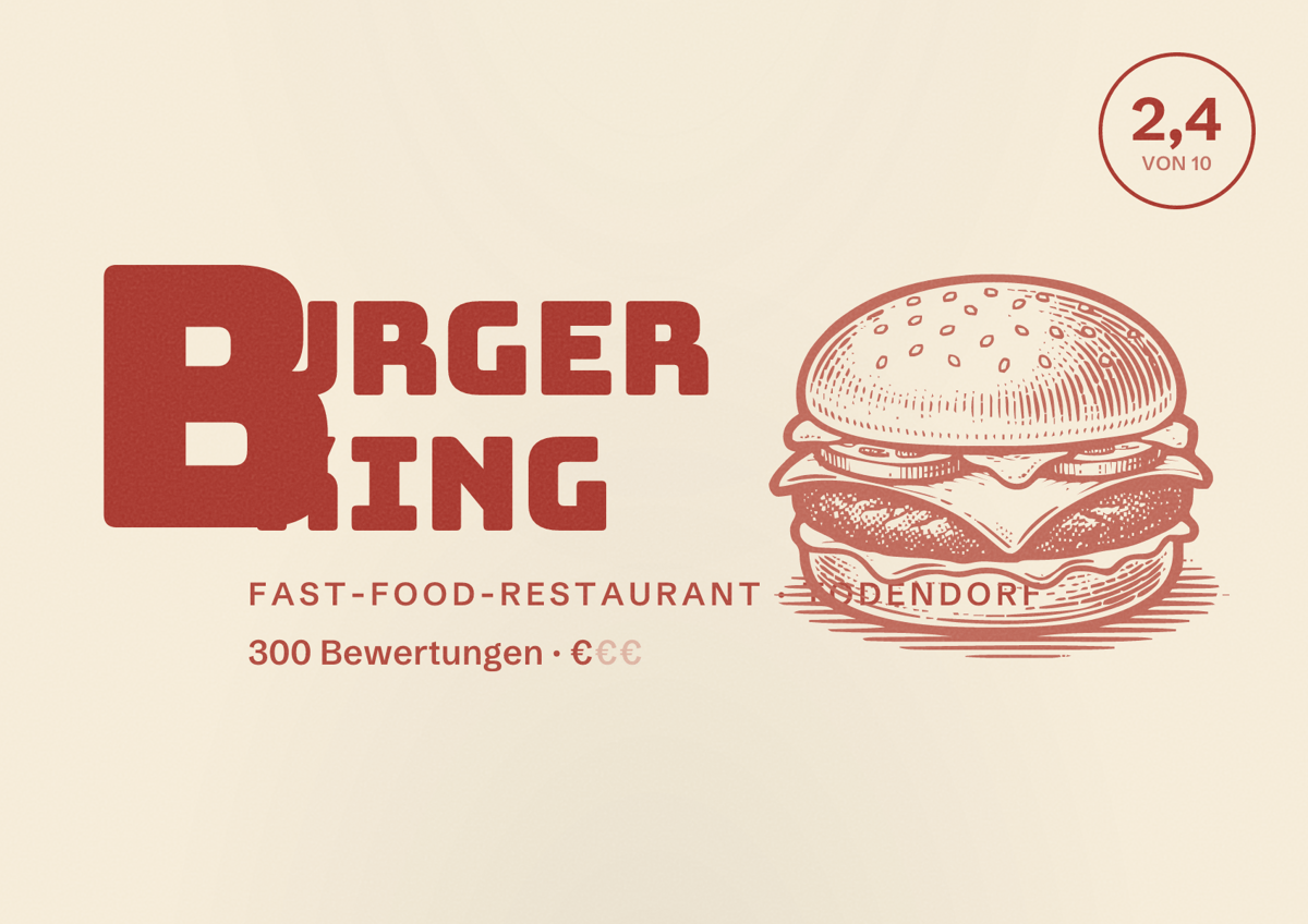 Illustriertes Poster von Burger King, Fast-Food-Restaurant in Todendorf: Bewertung 2,4 von 10 aus 300 Bewertungen, Preisniveau €
