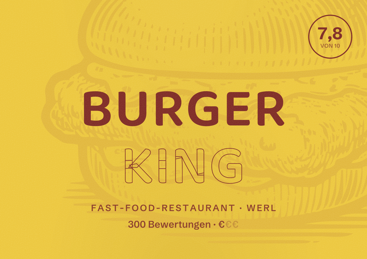 Illustriertes Poster von Burger King, Fast-Food-Restaurant in Werl: Bewertung 7,8 von 10 aus 300 Bewertungen, Preisniveau €