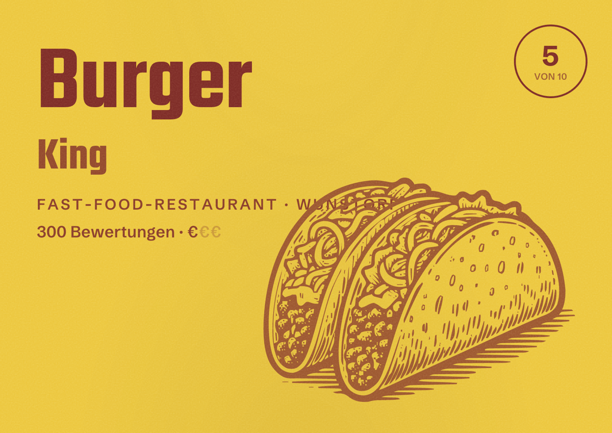 Illustriertes Poster von Burger King, Fast-Food-Restaurant in Wunstorf: Bewertung 5 von 10 aus 300 Bewertungen, Preisniveau €