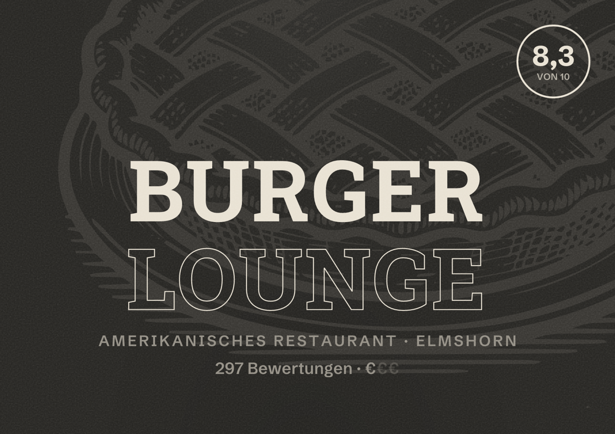 Illustriertes Poster von Burger Lounge, Amerikanisches Restaurant in Elmshorn: Bewertung 8,3 von 10 aus 297 Bewertungen, Preisniveau €