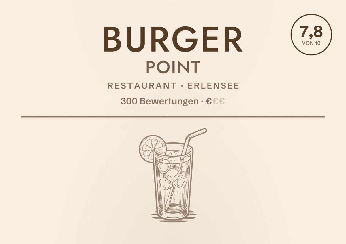 Illustriertes Poster von BURGER POINT, Restaurant in Erlensee: Bewertung 7,8 von 10 aus 300 Bewertungen, Preisniveau €