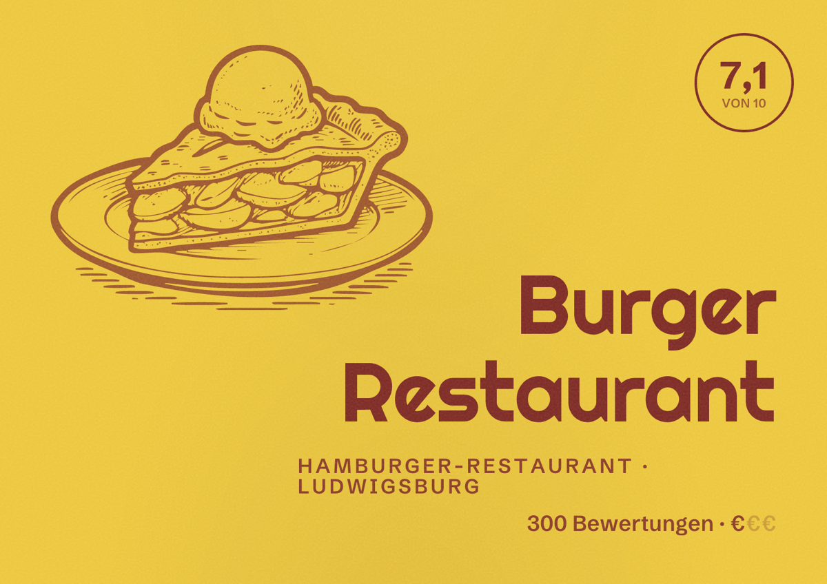 Illustriertes Poster von Burger Restaurant, Hamburger-Restaurant in Ludwigsburg: Bewertung 7,1 von 10 aus 300 Bewertungen, Preisniveau €