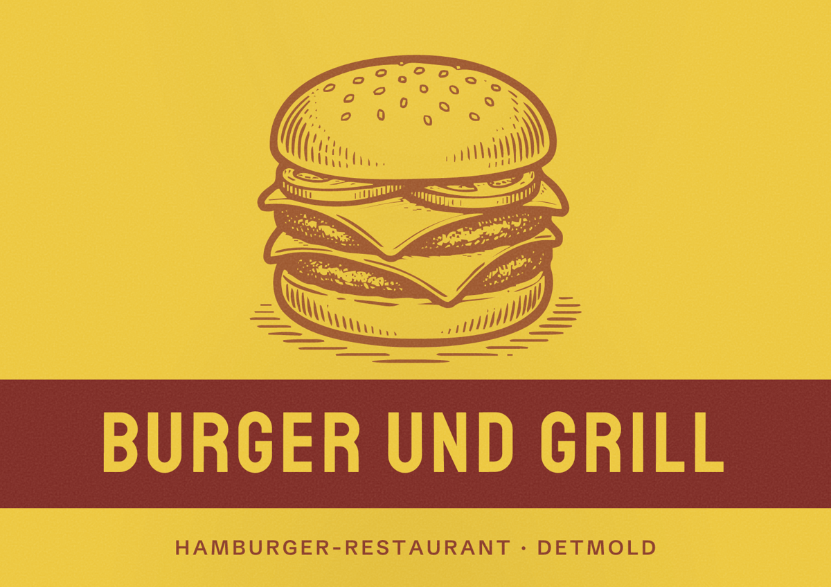 Illustriertes Poster von Burger und Grill, Hamburger-Restaurant in Detmold