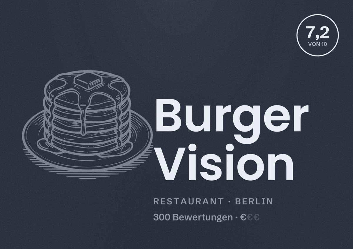 Illustriertes Poster von Burger Vision, Restaurant in Berlin: Bewertung 7,2 von 10 aus 300 Bewertungen, Preisniveau €