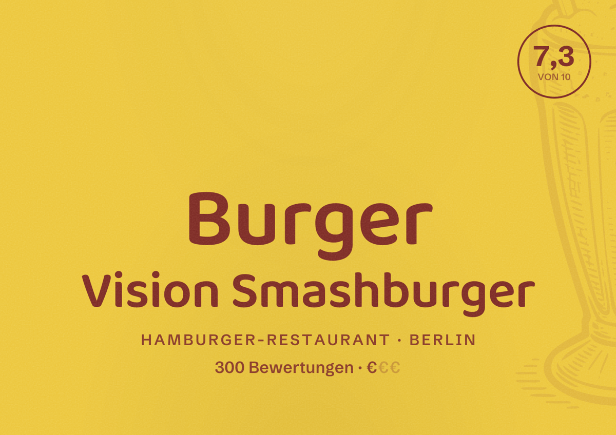 Illustriertes Poster von Burger Vision Smashburger, Hamburger-Restaurant in Berlin: Bewertung 7,3 von 10 aus 300 Bewertungen, Preisniveau €