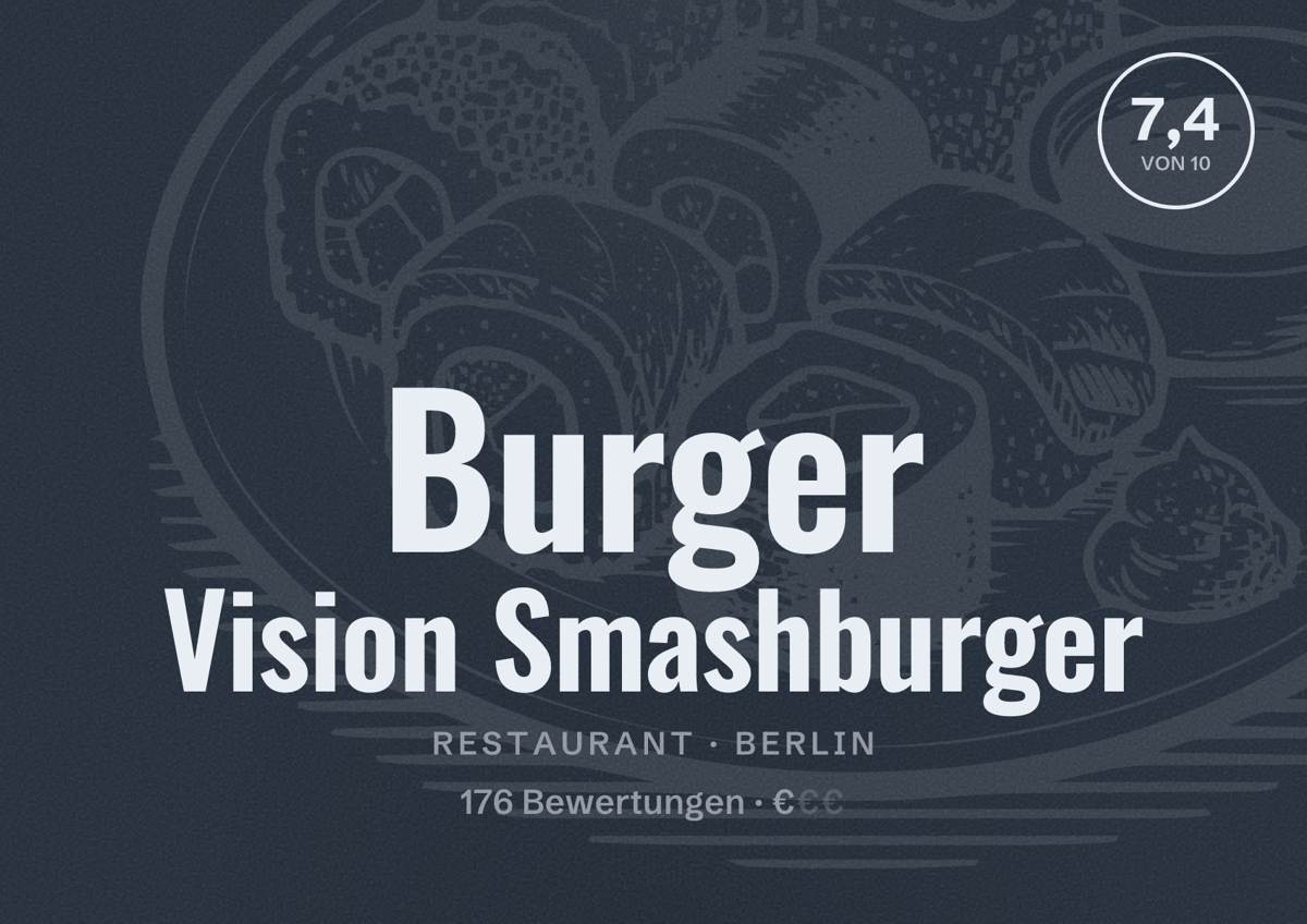Illustriertes Poster von Burger Vision Smashburger, Restaurant in Berlin: Bewertung 7,4 von 10 aus 176 Bewertungen, Preisniveau €