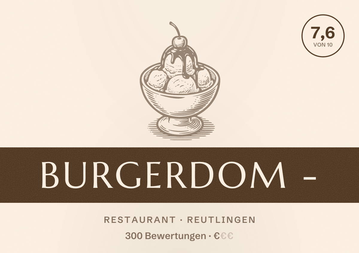 Illustriertes Poster von Burgerdom -, Restaurant in Reutlingen: Bewertung 7,6 von 10 aus 300 Bewertungen, Preisniveau €