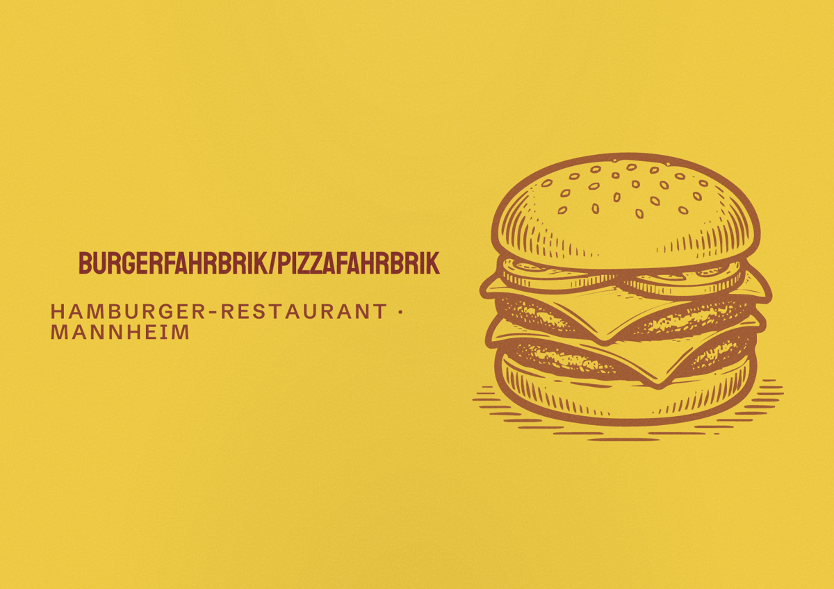 Illustriertes Poster von Burgerfahrbrik/Pizzafahrbrik, Hamburger-Restaurant in Mannheim