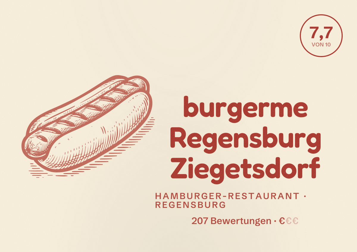 Illustriertes Poster von burgerme Regensburg Ziegetsdorf, Hamburger-Restaurant in Regensburg: Bewertung 7,7 von 10 aus 207 Bewertungen, Preisniveau €