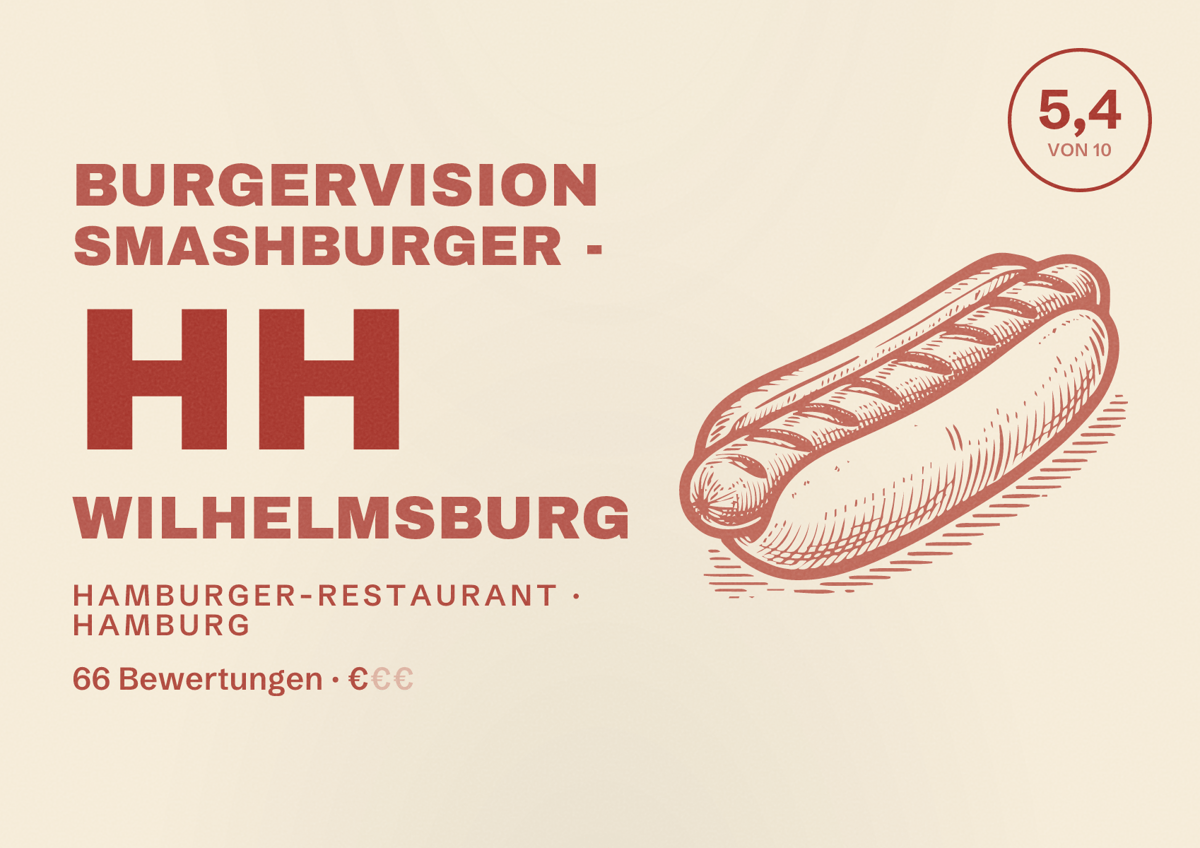 Illustriertes Poster von BurgerVision Smashburger - HH Wilhelmsburg, Hamburger-Restaurant in Hamburg: Bewertung 5,4 von 10 aus 66 Bewertungen, Preisniveau €
