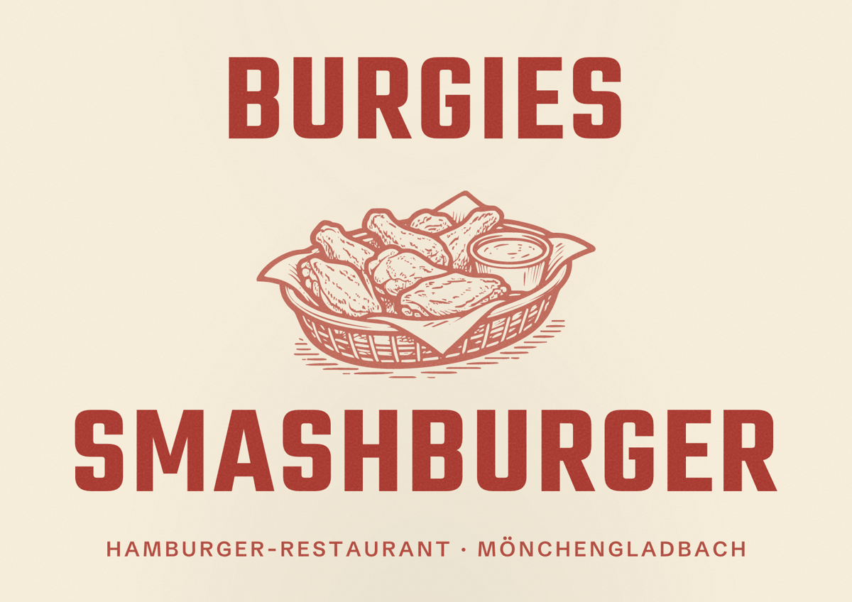 Illustriertes Poster von Burgies Smashburger, Hamburger-Restaurant in Mönchengladbach