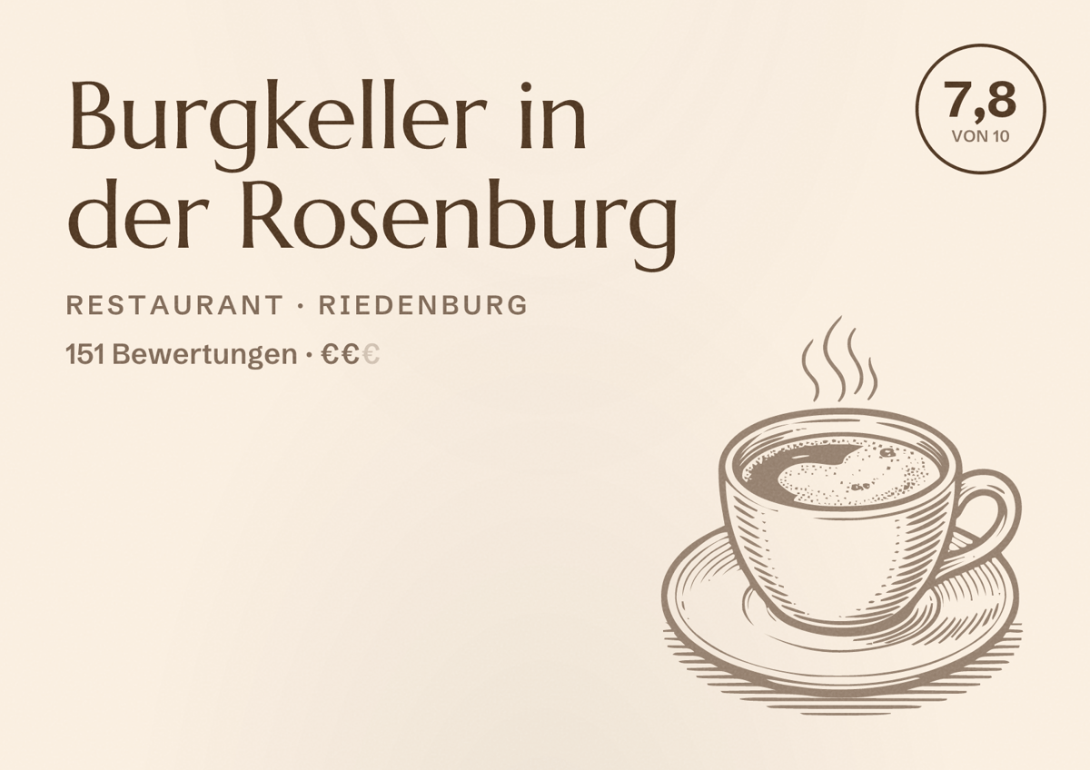 Illustriertes Poster von Burgkeller in der Rosenburg, Restaurant in Riedenburg: Bewertung 7,8 von 10 aus 151 Bewertungen, Preisniveau €€