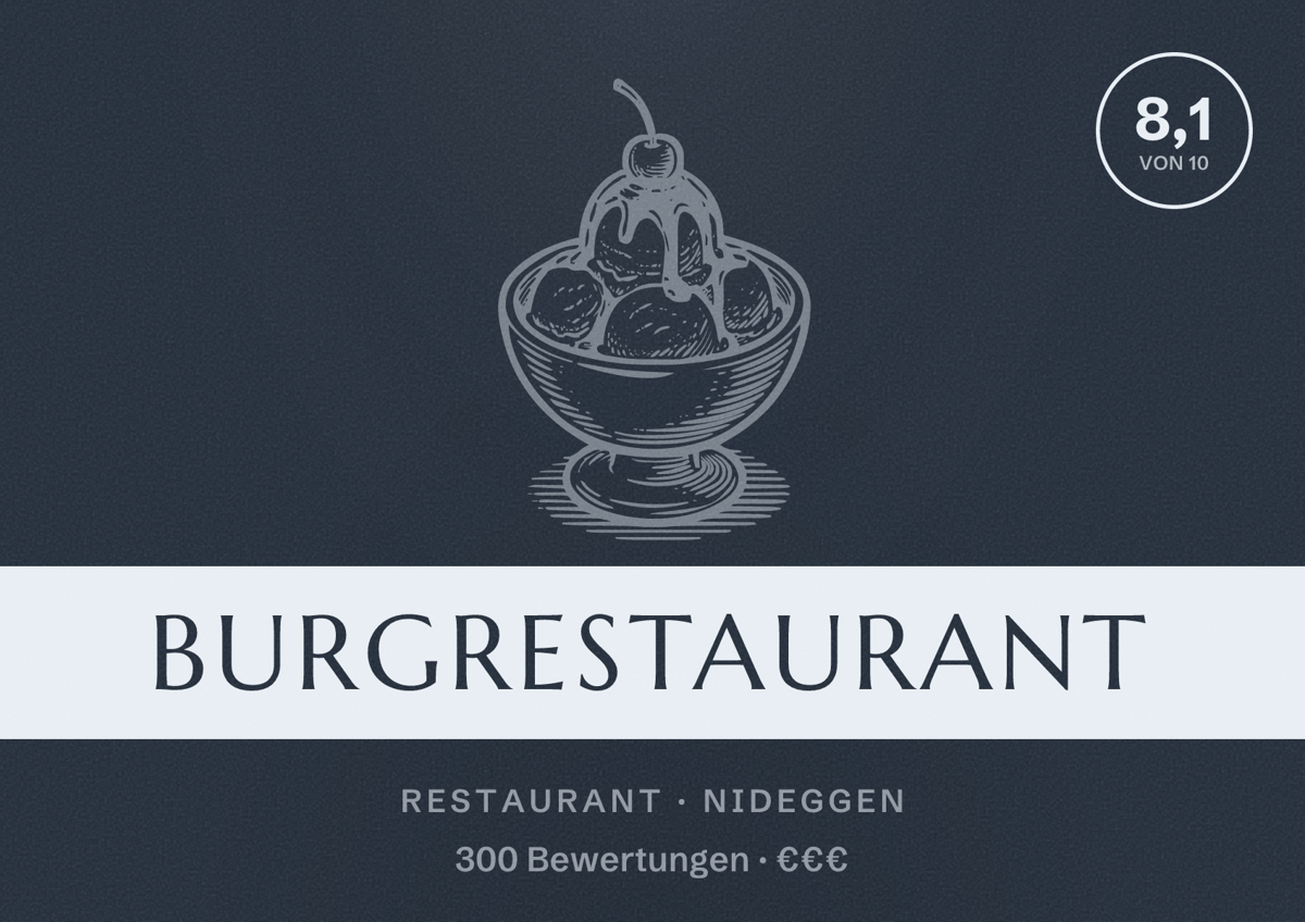 Illustriertes Poster von Burgrestaurant, Restaurant in Nideggen: Bewertung 8,1 von 10 aus 300 Bewertungen, Preisniveau €€€