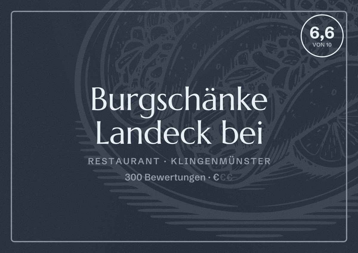 Illustriertes Poster von Burgschänke Landeck bei, Restaurant in Klingenmünster: Bewertung 6,6 von 10 aus 300 Bewertungen, Preisniveau €