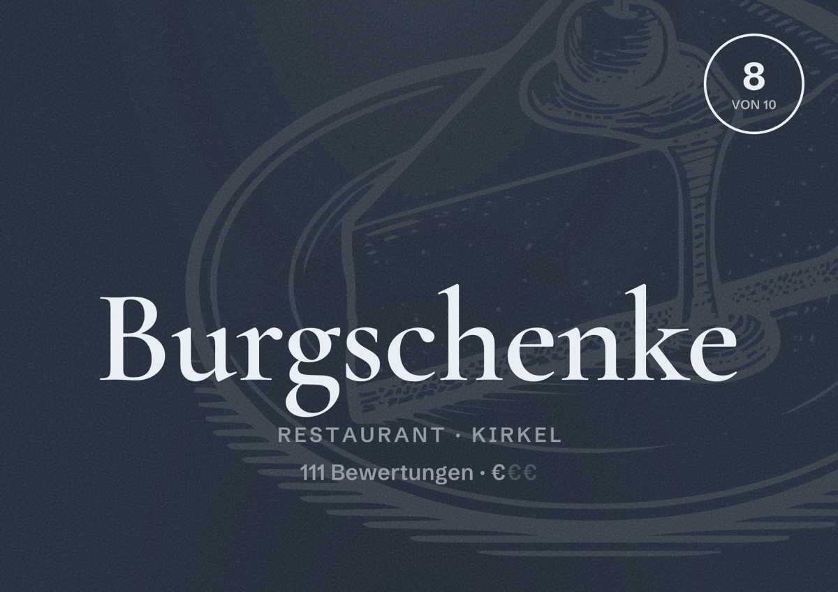 Illustriertes Poster von Burgschenke, Restaurant in Kirkel: Bewertung 8 von 10 aus 111 Bewertungen, Preisniveau €