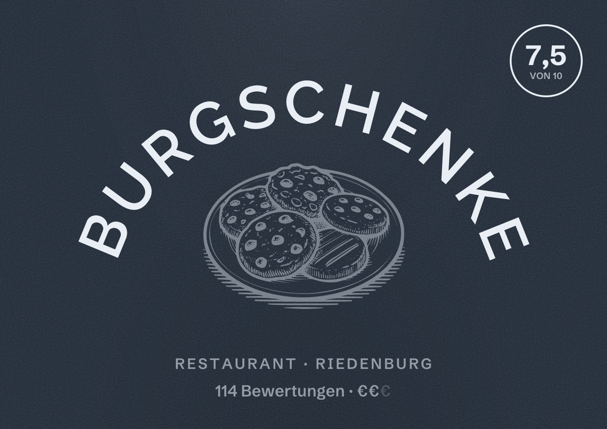 Illustriertes Poster von Burgschenke, Restaurant in Riedenburg: Bewertung 7,5 von 10 aus 114 Bewertungen, Preisniveau €€
