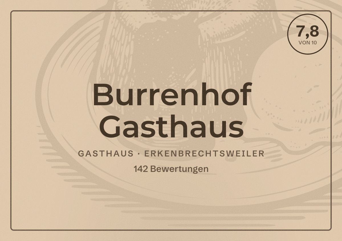 Illustriertes Poster von Burrenhof Gasthaus, Gasthaus in Erkenbrechtsweiler: Bewertung 7,8 von 10 aus 142 Bewertungen