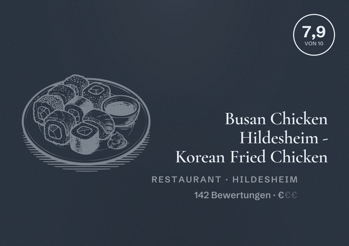 Illustriertes Poster von Busan Chicken Hildesheim - Korean Fried Chicken, Restaurant in Hildesheim: Bewertung 7,9 von 10 aus 142 Bewertungen, Preisniveau €
