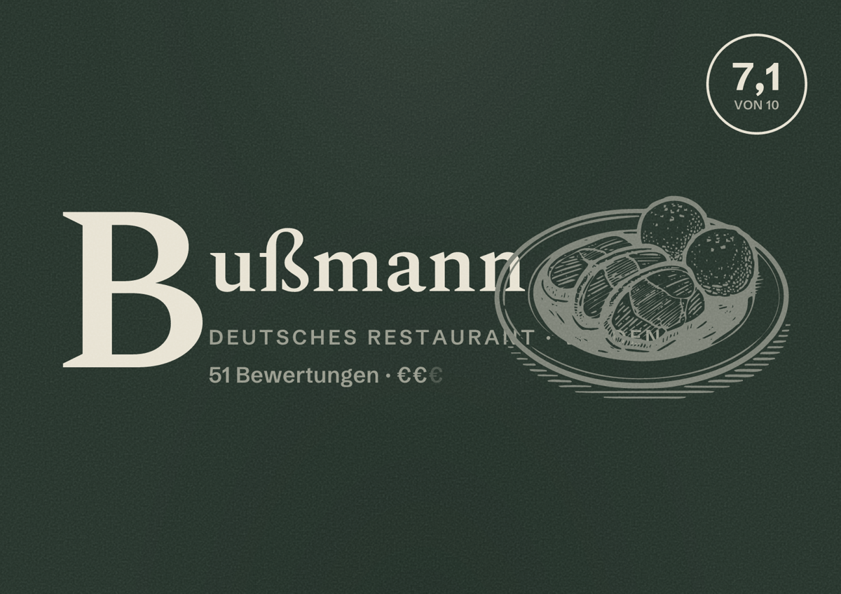 Illustriertes Poster von Bußmann, Deutsches Restaurant in Vreden: Bewertung 7,1 von 10 aus 51 Bewertungen, Preisniveau €€