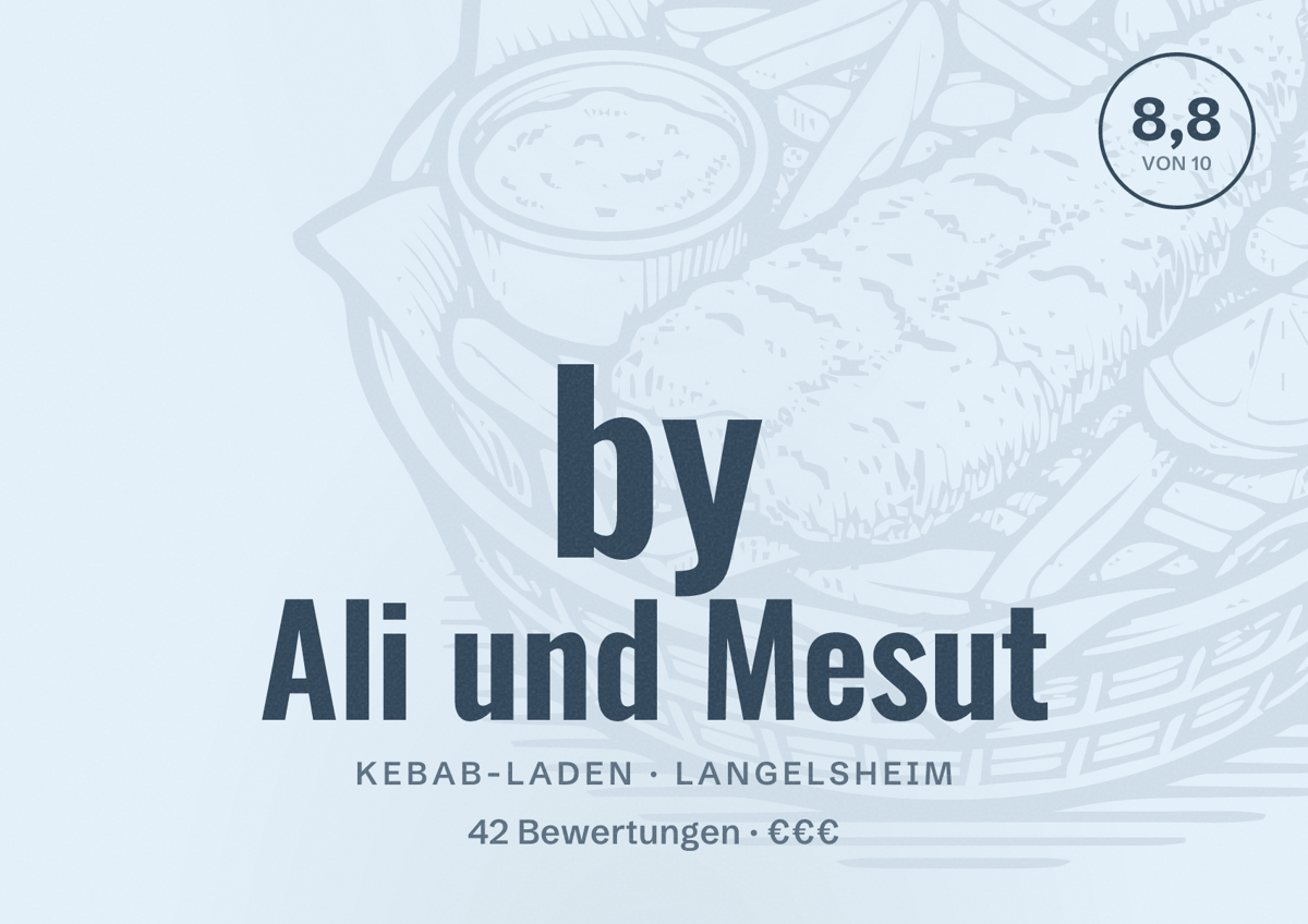 Illustriertes Poster von by Ali und Mesut, Kebab-Laden in Langelsheim: Bewertung 8,8 von 10 aus 42 Bewertungen, Preisniveau €€€