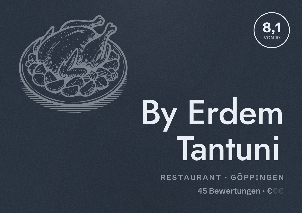 Illustriertes Poster von By Erdem Tantuni, Restaurant in Göppingen: Bewertung 8,1 von 10 aus 45 Bewertungen, Preisniveau €