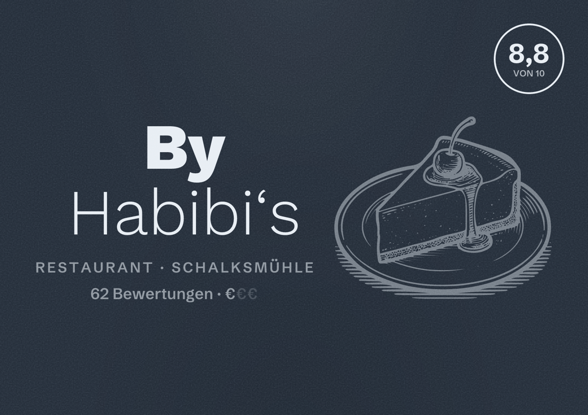 Illustriertes Poster von By Habibi‘s, Restaurant in Schalksmühle: Bewertung 8,8 von 10 aus 62 Bewertungen, Preisniveau €