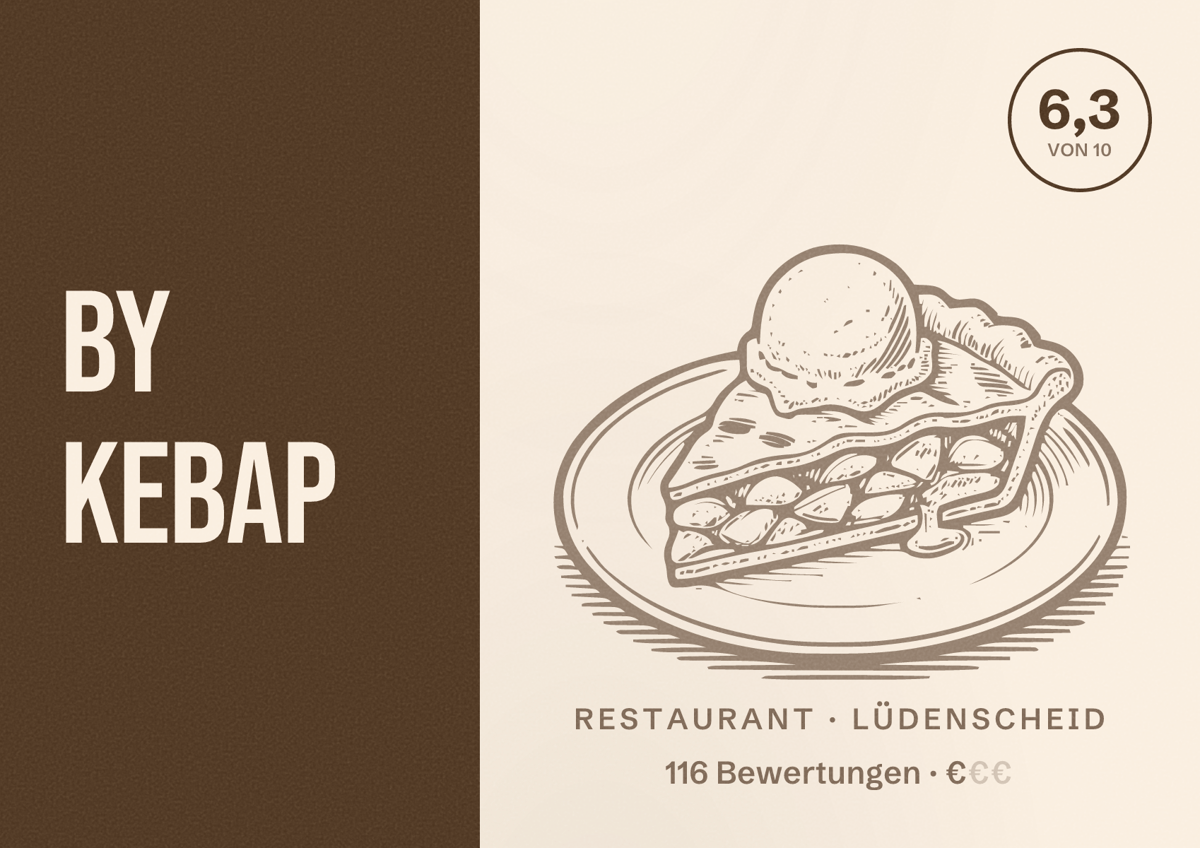 Illustriertes Poster von By Kebap, Restaurant in Lüdenscheid: Bewertung 6,3 von 10 aus 116 Bewertungen, Preisniveau €