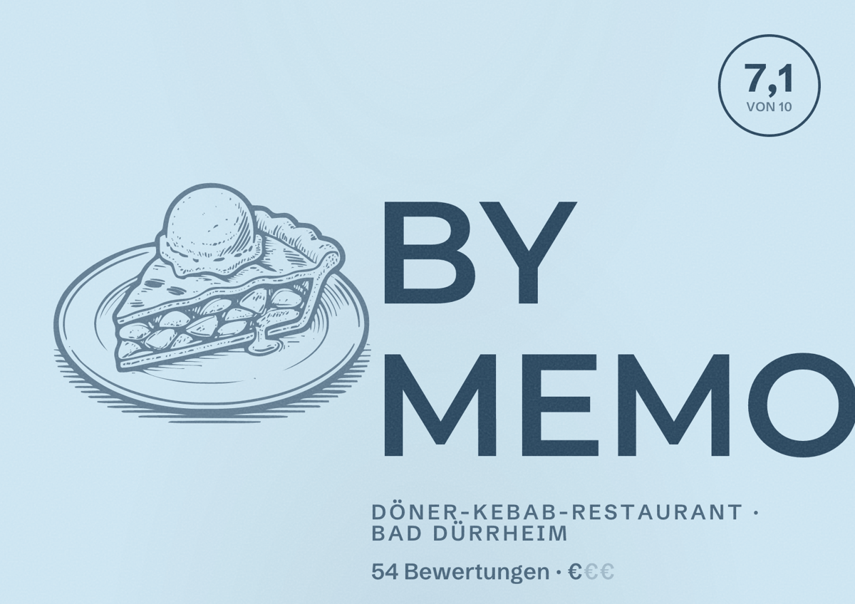 Illustriertes Poster von BY MEMO, Döner-Kebab-Restaurant in Bad Dürrheim: Bewertung 7,1 von 10 aus 54 Bewertungen, Preisniveau €