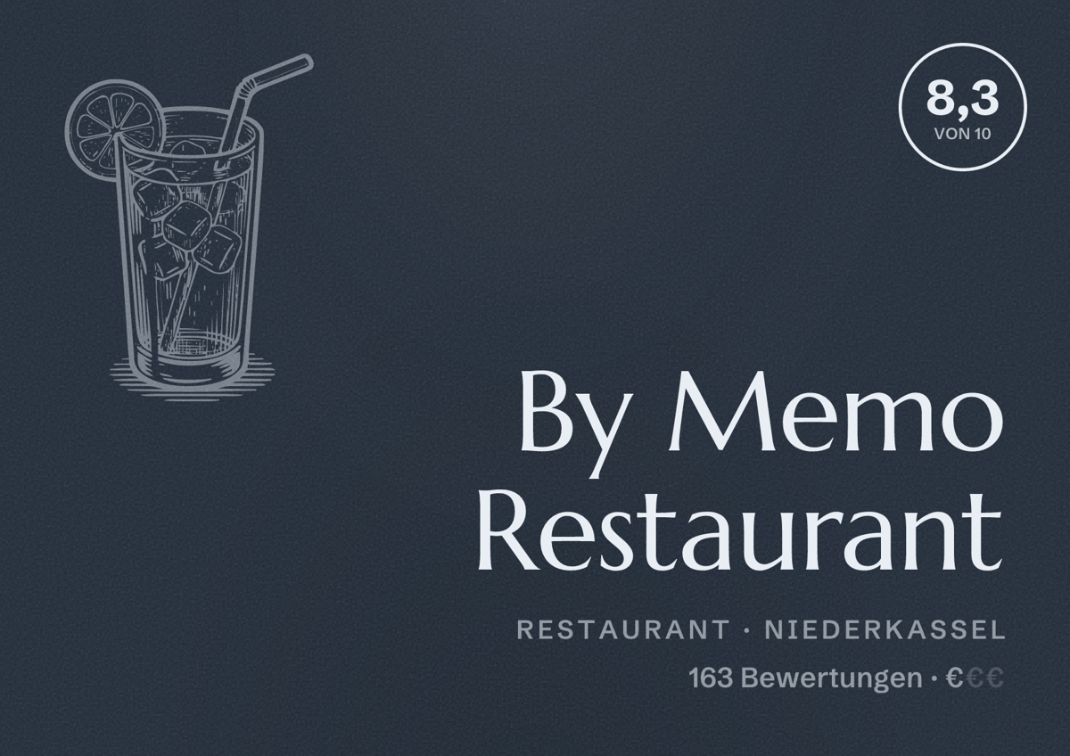 Illustriertes Poster von By Memo Restaurant, Restaurant in Niederkassel: Bewertung 8,3 von 10 aus 163 Bewertungen, Preisniveau €