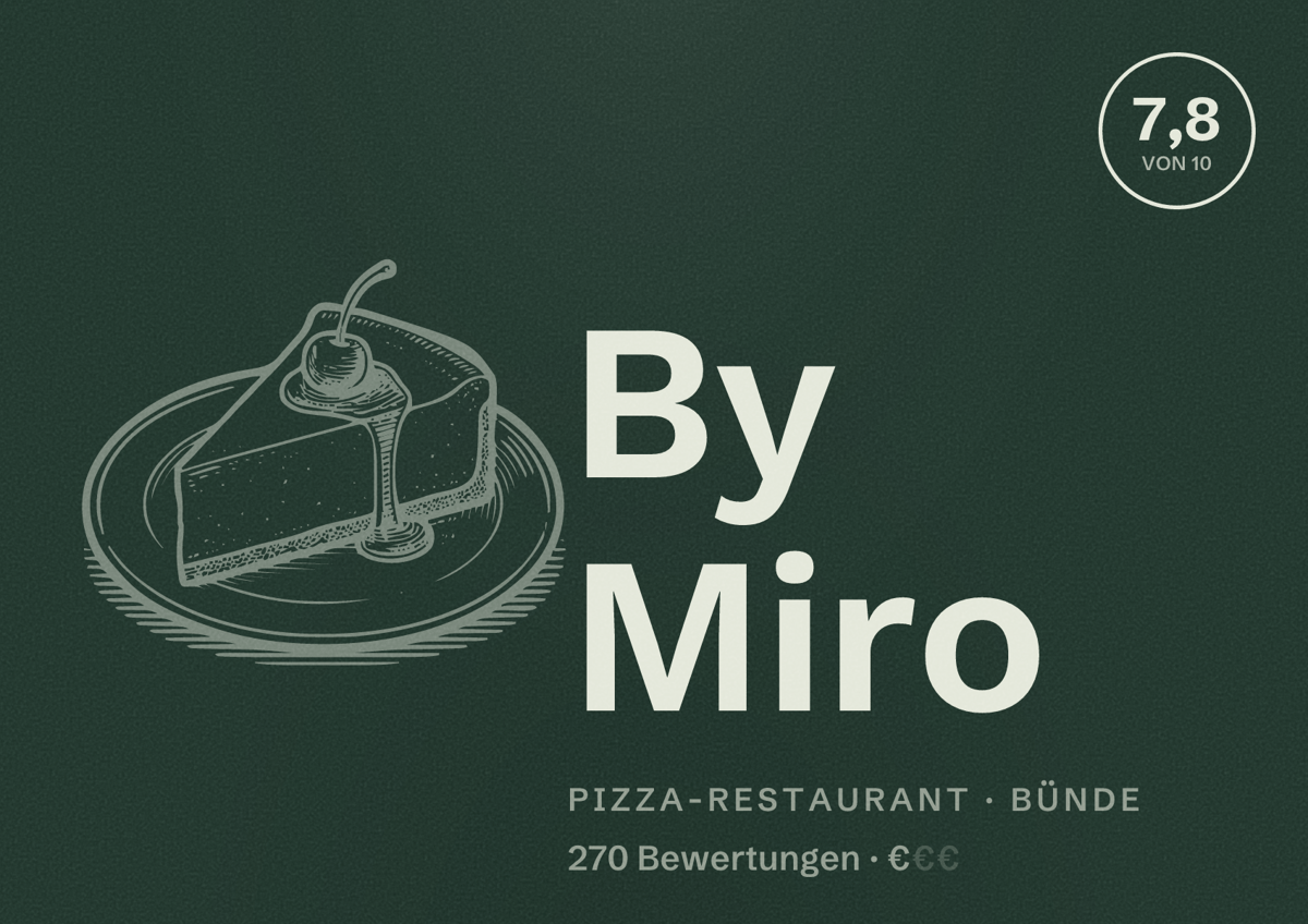 Illustriertes Poster von By Miro, Pizza-Restaurant in Bünde: Bewertung 7,8 von 10 aus 270 Bewertungen, Preisniveau €