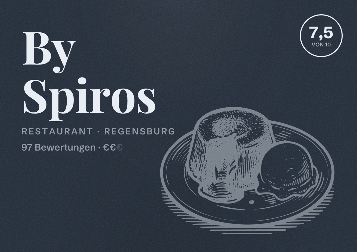 Illustriertes Poster von By Spiros, Restaurant in Regensburg: Bewertung 7,5 von 10 aus 97 Bewertungen, Preisniveau €€