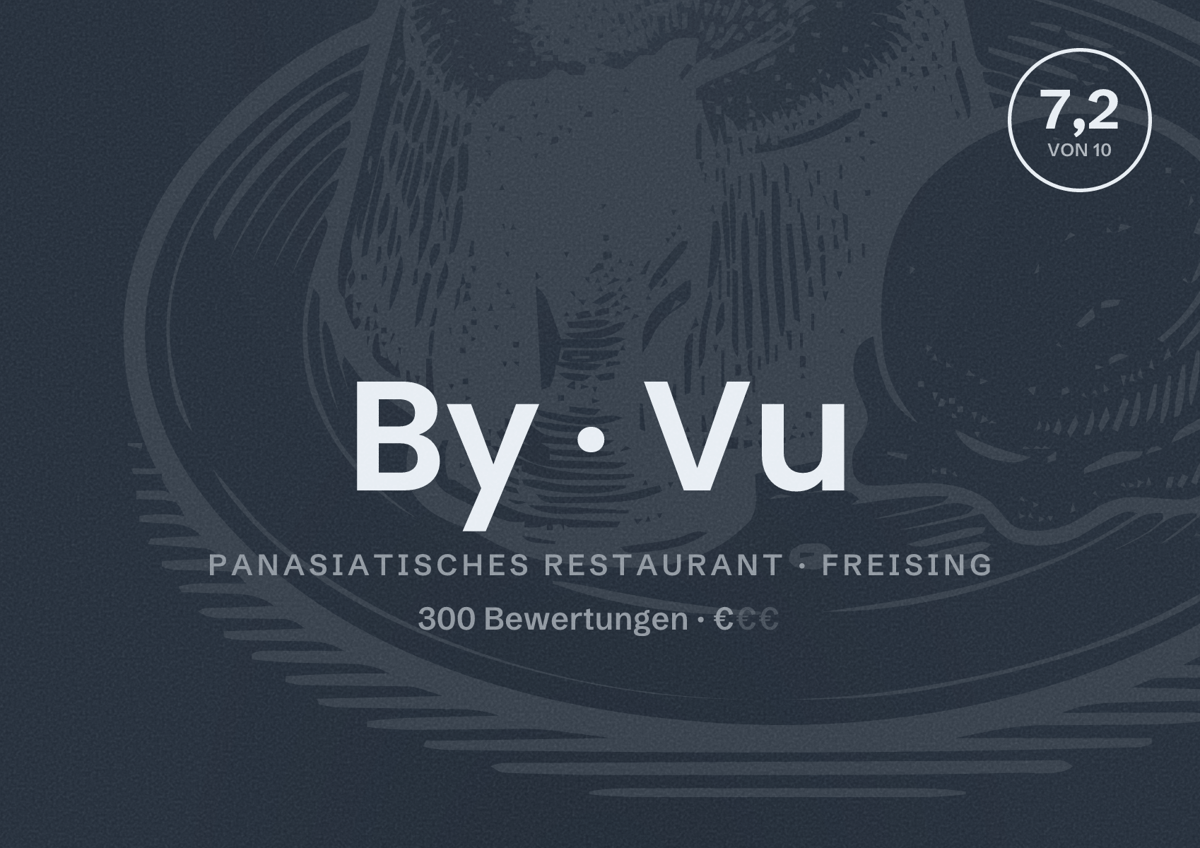 Illustriertes Poster von By Vu, Panasiatisches Restaurant in Freising: Bewertung 7,2 von 10 aus 300 Bewertungen, Preisniveau €