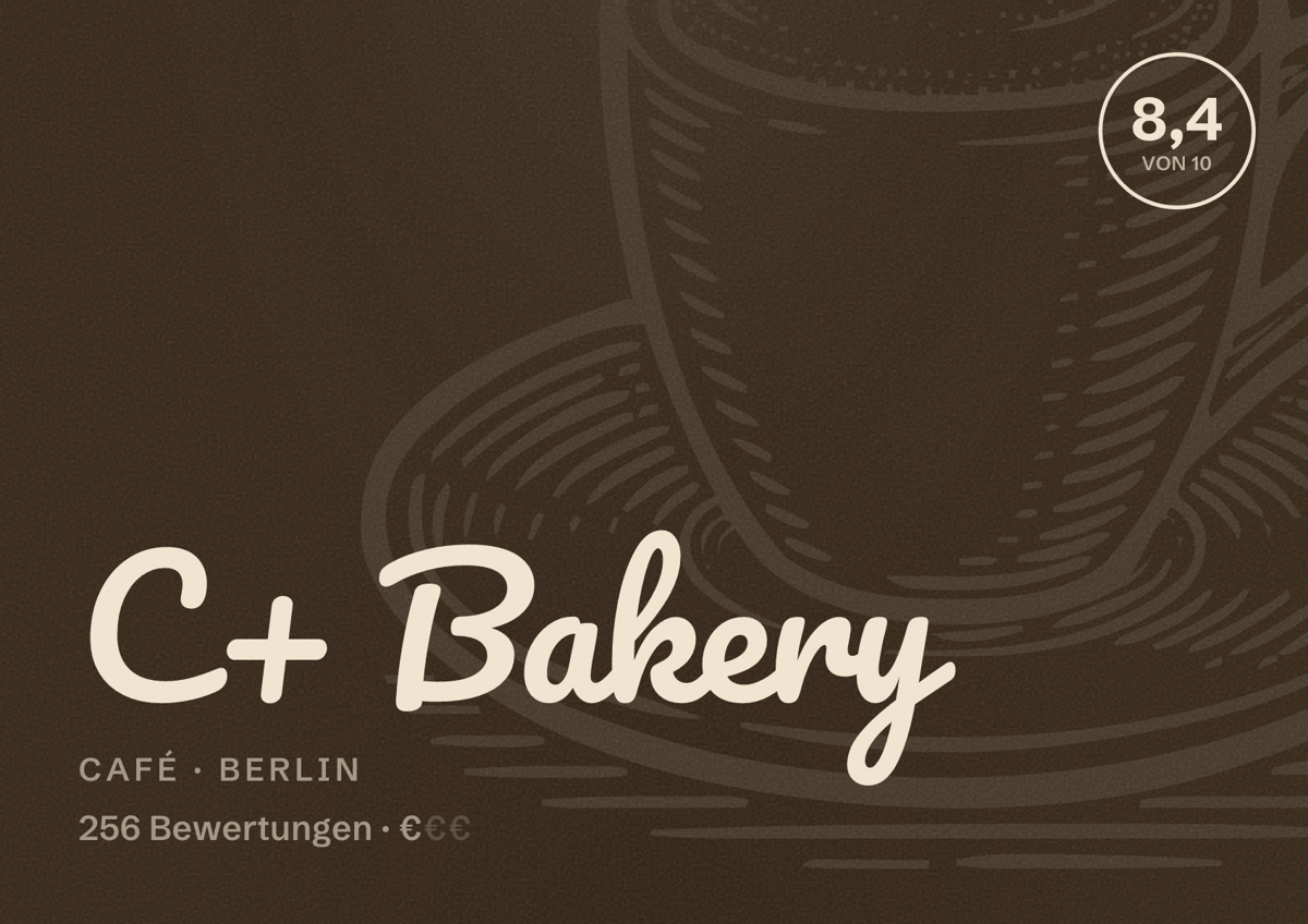 Illustriertes Poster von C+ Bakery, Café in Berlin: Bewertung 8,4 von 10 aus 256 Bewertungen, Preisniveau €