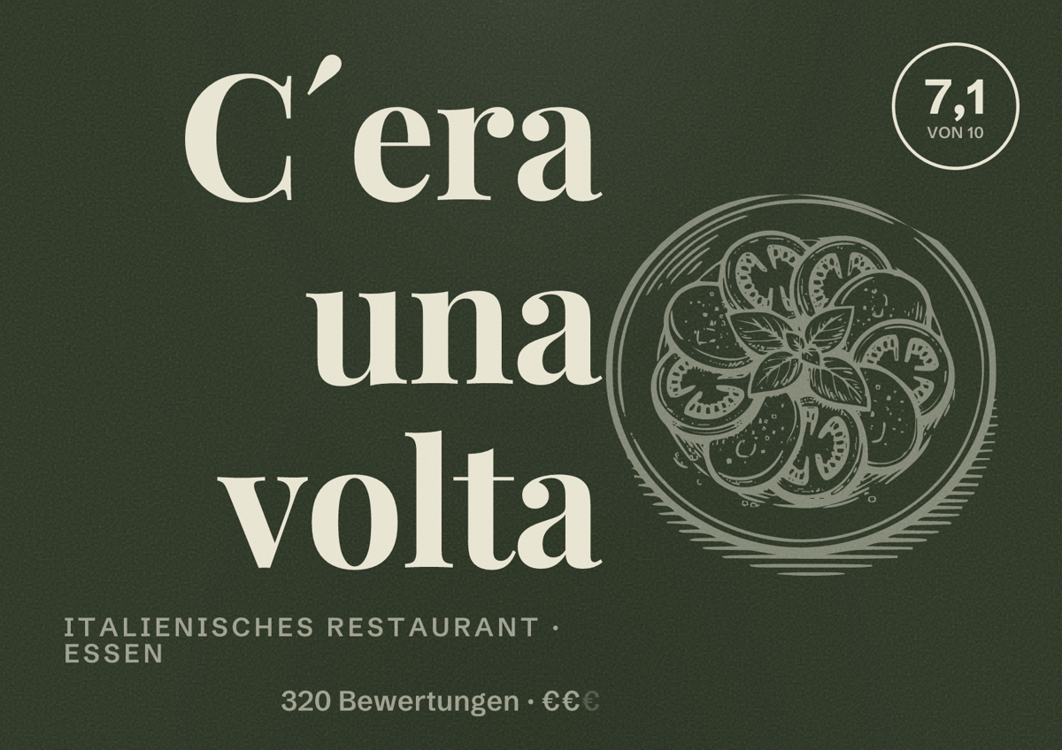 Illustriertes Poster von C´era una volta, Italienisches Restaurant in Essen: Bewertung 7,1 von 10 aus 320 Bewertungen, Preisniveau €€
