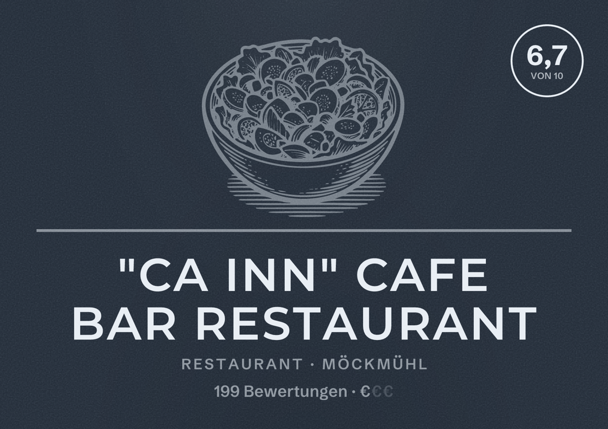Illustriertes Poster von "Ca Inn" Cafe Bar Restaurant, Restaurant in Möckmühl: Bewertung 6,7 von 10 aus 199 Bewertungen, Preisniveau €
